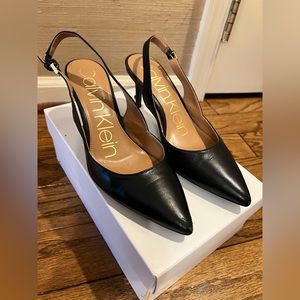 Calvin Klein slingback heels, Leather, Black, size 6